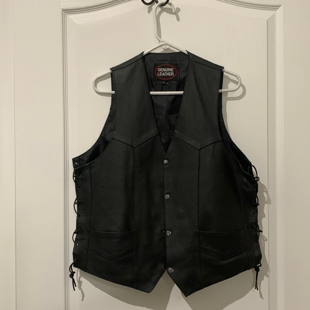 Mens Genuine Leather motorcycle vest